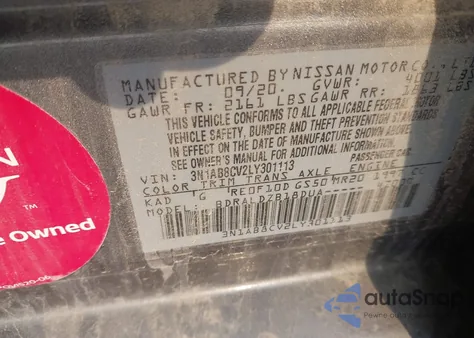 2020 Nissan Sentra Sv z USA, uszkodzony, nr VIN 3N1AB8CV2LY301113